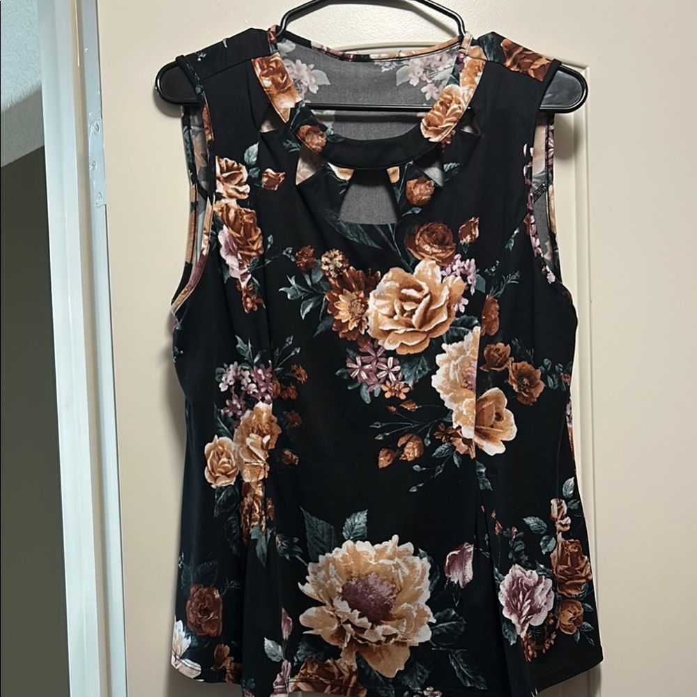 Source Unknown Floral Sleeveless Blouse - Black and Brown